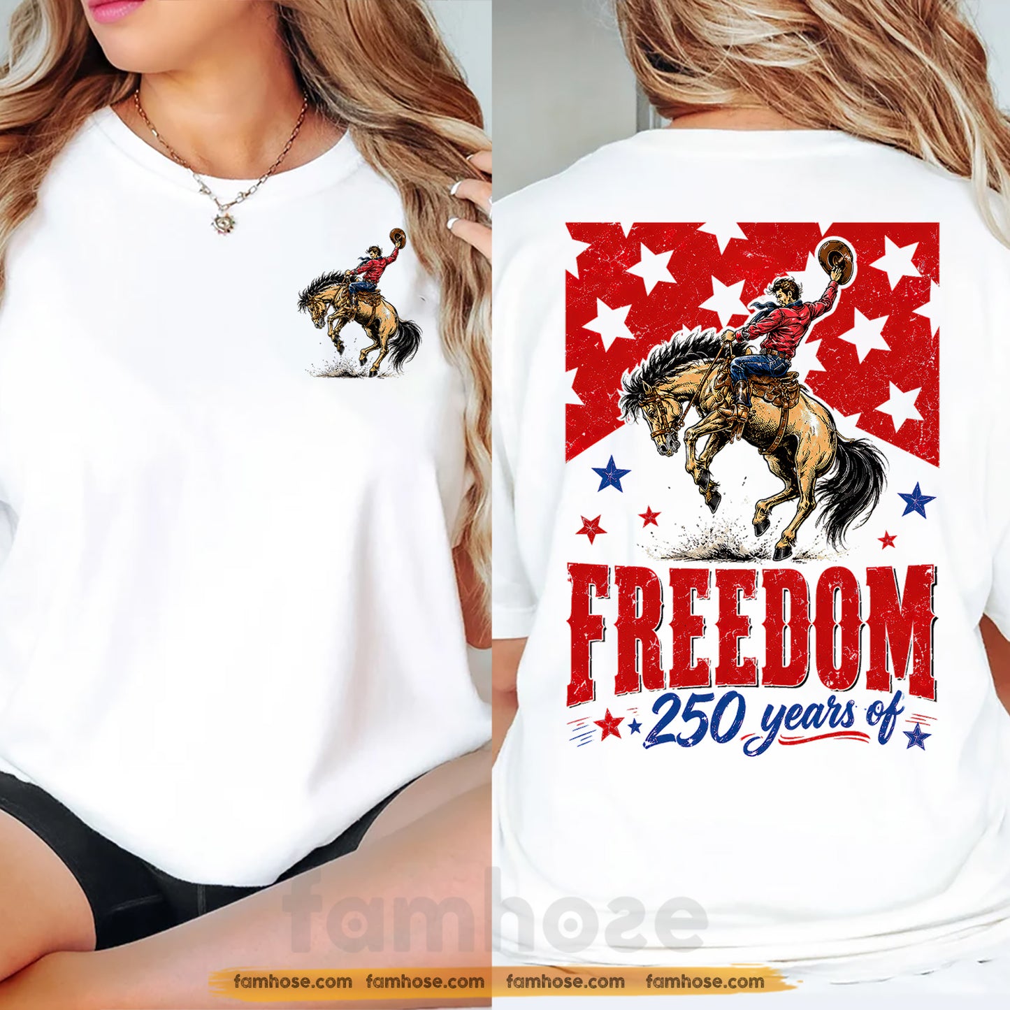 July 4th Rodeo USA 250 Anniversary Two-sided T-shirt, 250 Years Of Freedom Tees Independence Day Gift For Rodeo Lover