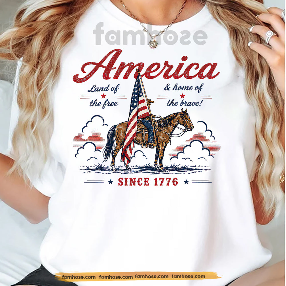 July 4th Rodeo T-shirt, Land Of The Free Tees Independence Day Gift For Rodeo Lover