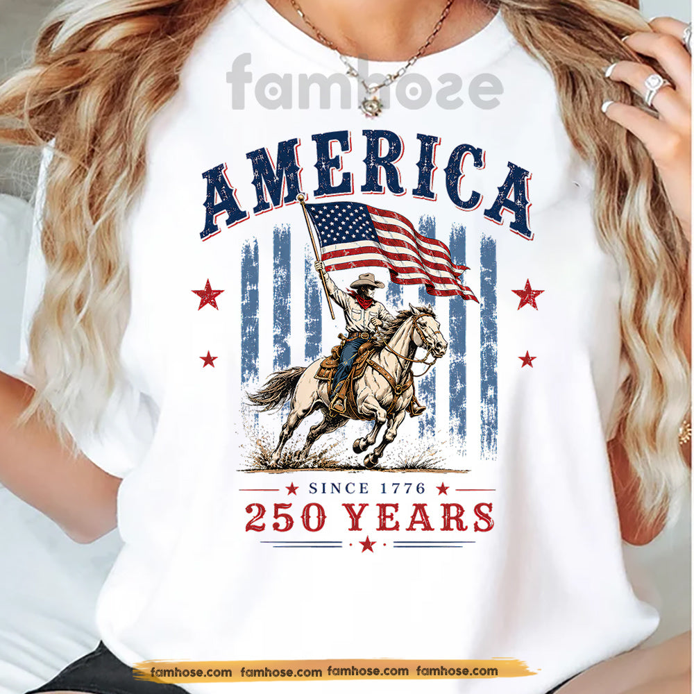 July 4th Rodeo USA 250 Anniversary T-shirt, Stars Stripes And Saddle Tees Independence Day Gift For Rodeo Lover
