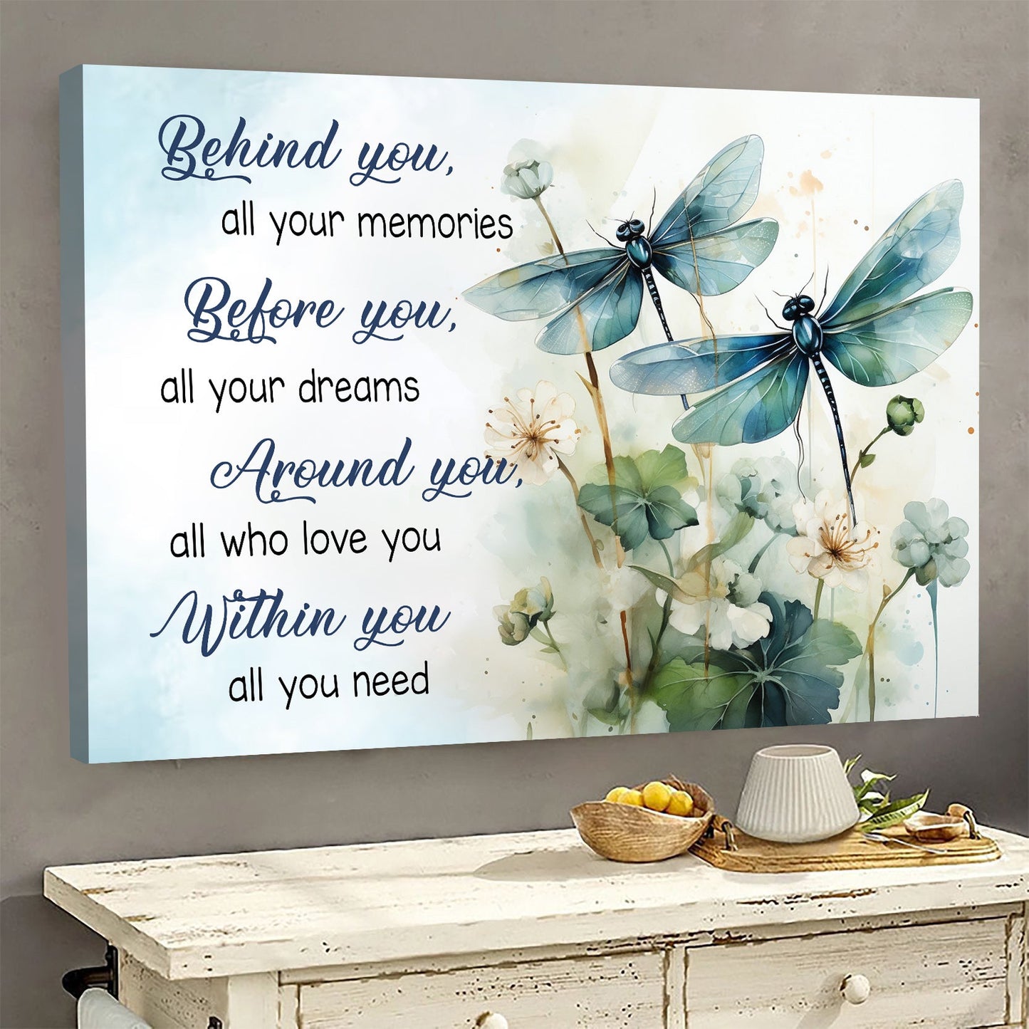 Around You All Who Love You, Inspirational Quotes Canvas Painting, Motivational Wall Art Decor - Dragonfly Poster Gift