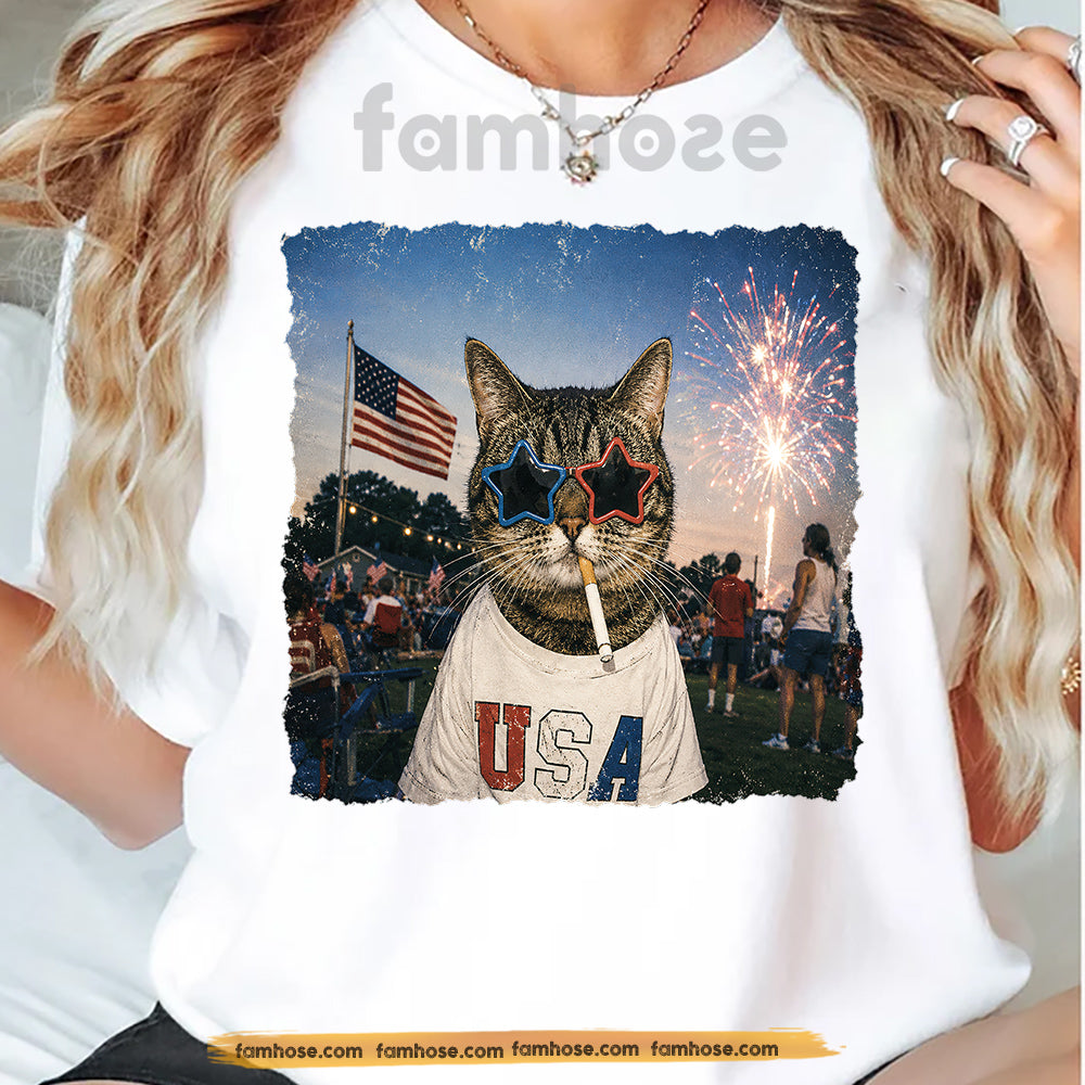 July 4th Cat T-shirt, Party Like A Patriot Cat Tees Independence Day Gift For Cat Lover