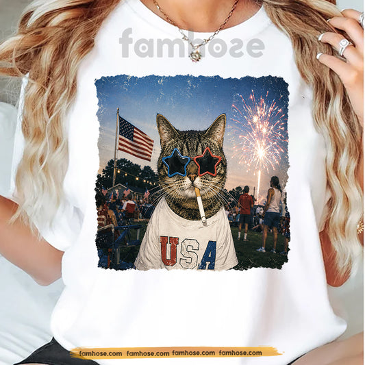 July 4th Cat T-shirt, Party Like A Patriot Cat Tees Independence Day Gift For Cat Lover