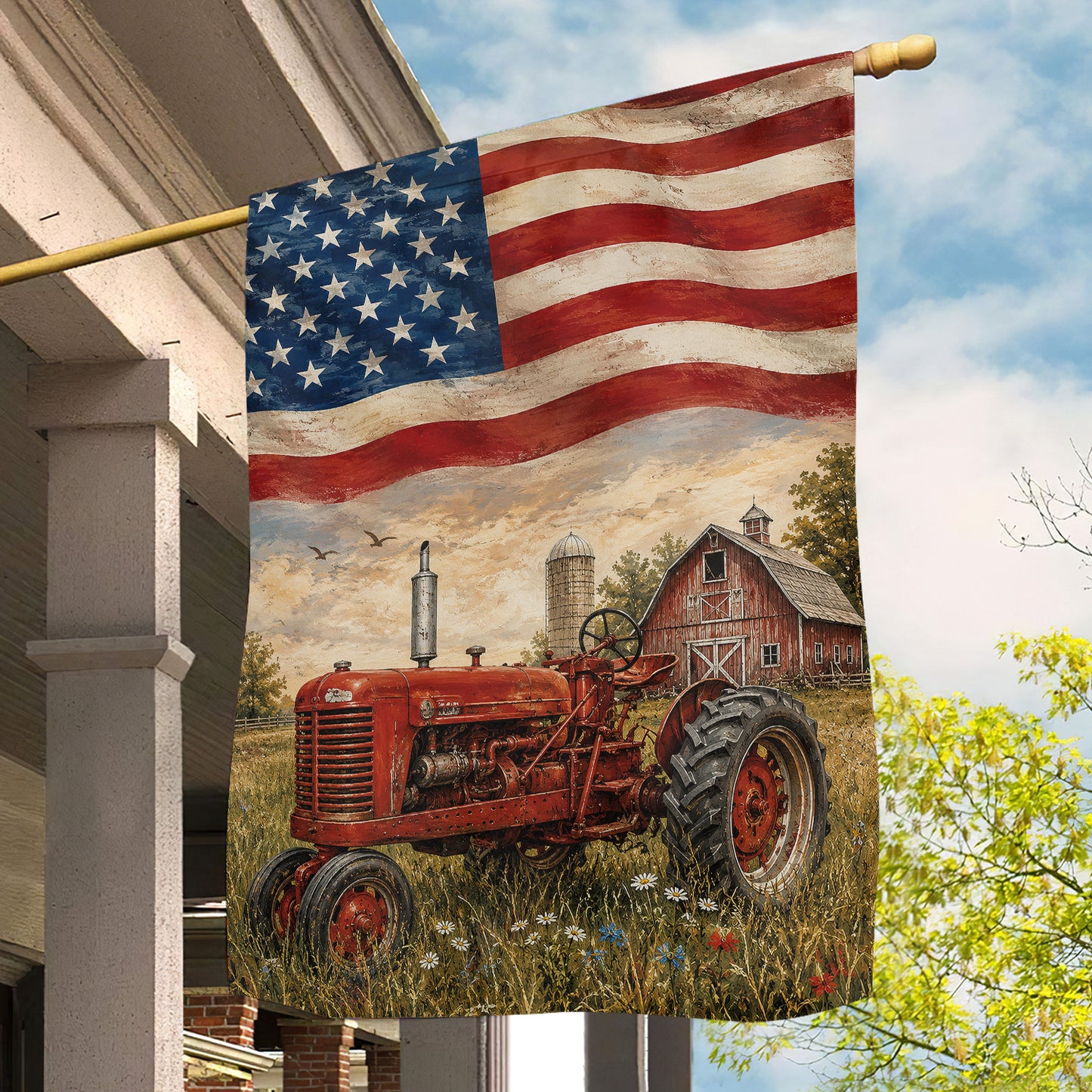 July 4th Farm Tractor USA Garden Flag & House Flag, Fields Of Freedom Outdoor Decor, Independence Day Yard Flag Gift For Tractor Lover