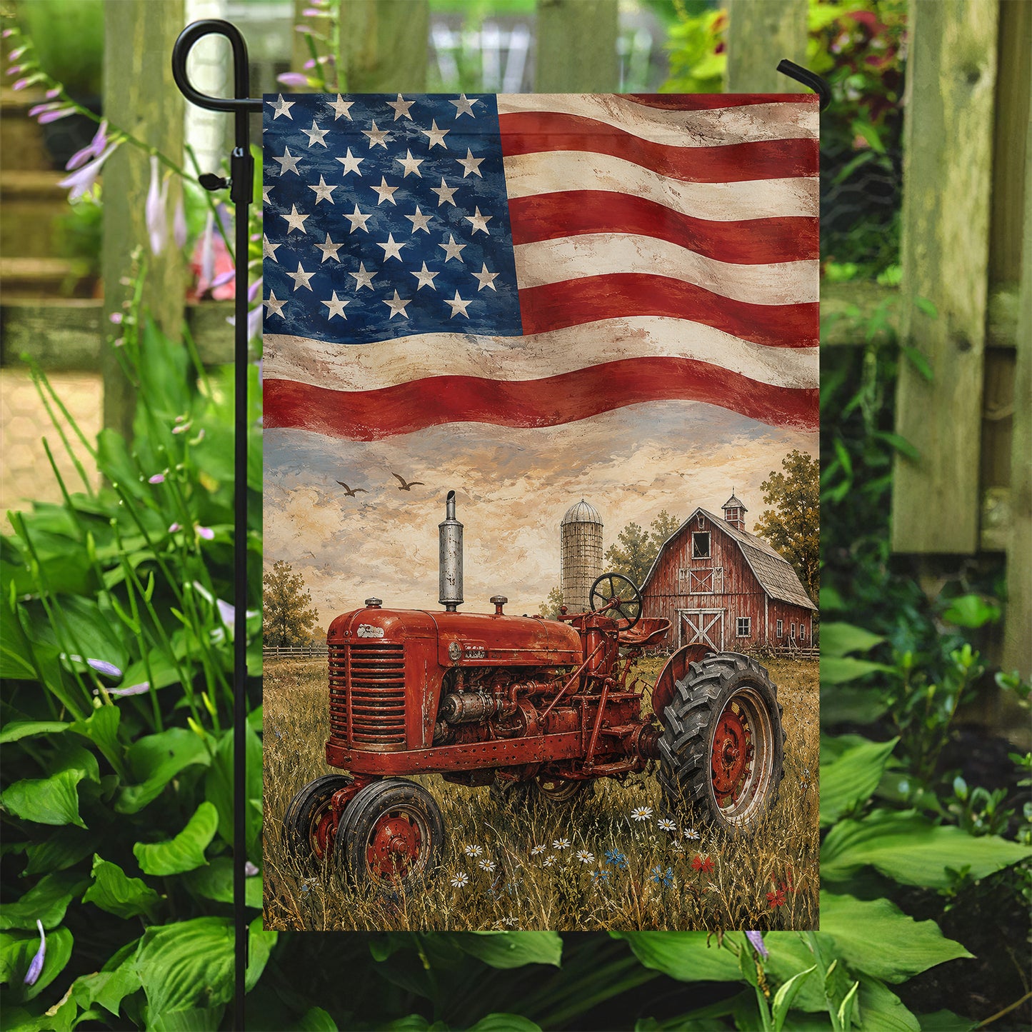 July 4th Farm Tractor USA Garden Flag & House Flag, Fields Of Freedom Outdoor Decor, Independence Day Yard Flag Gift For Tractor Lover