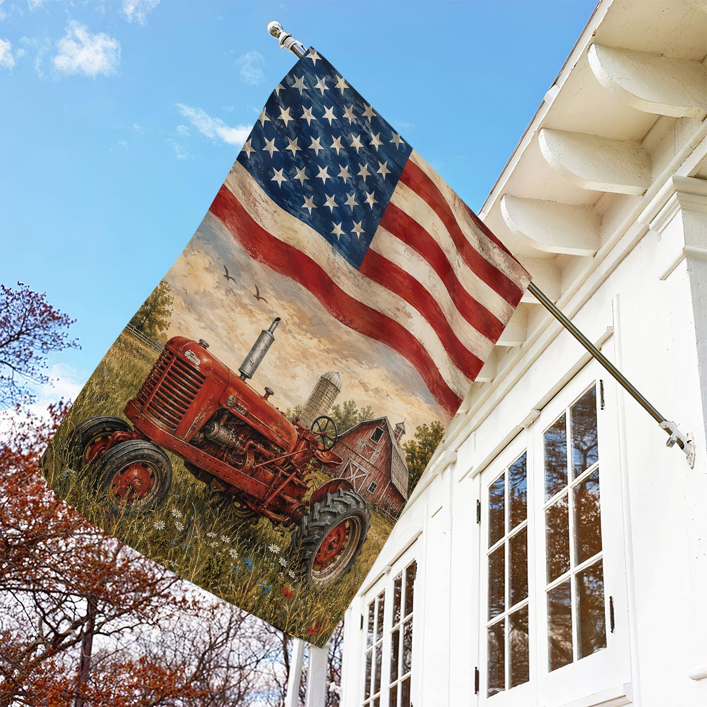 July 4th Farm Tractor USA Garden Flag & House Flag, Fields Of Freedom Outdoor Decor, Independence Day Yard Flag Gift For Tractor Lover