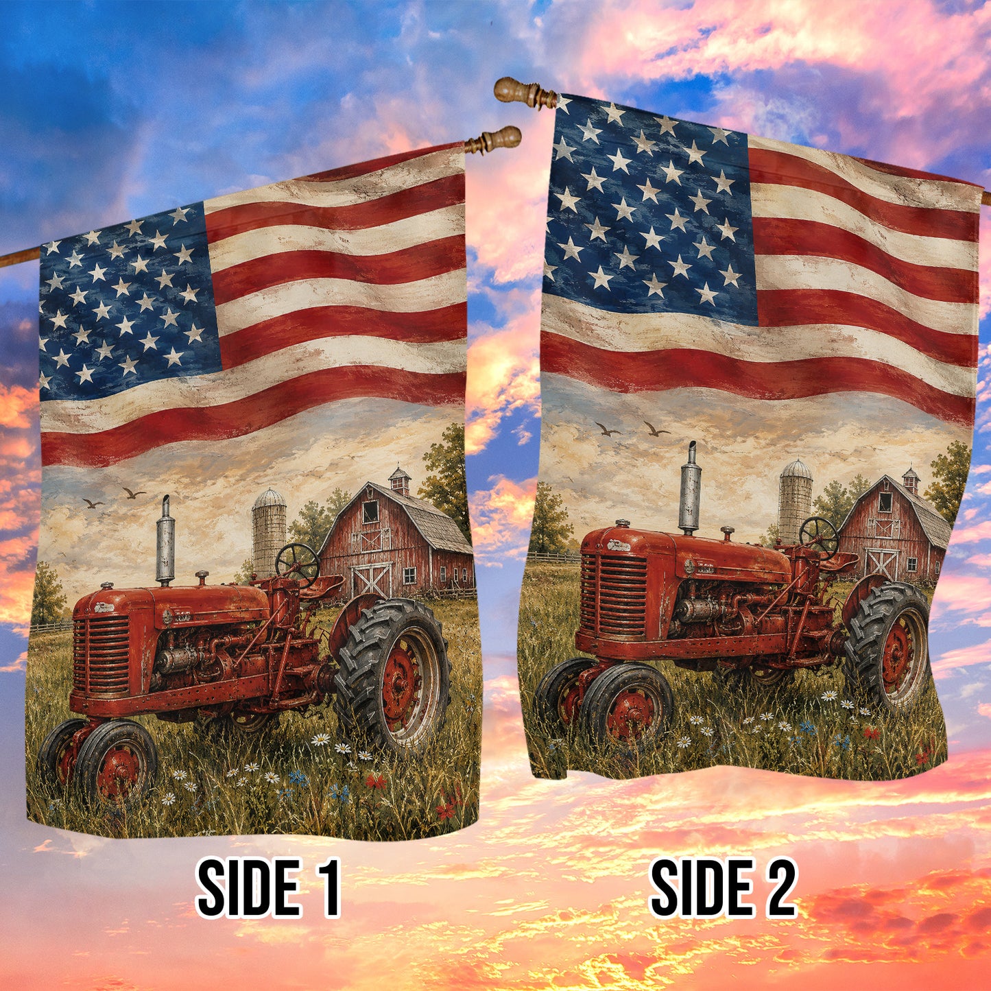 July 4th Farm Tractor USA Garden Flag & House Flag, Fields Of Freedom Outdoor Decor, Independence Day Yard Flag Gift For Tractor Lover