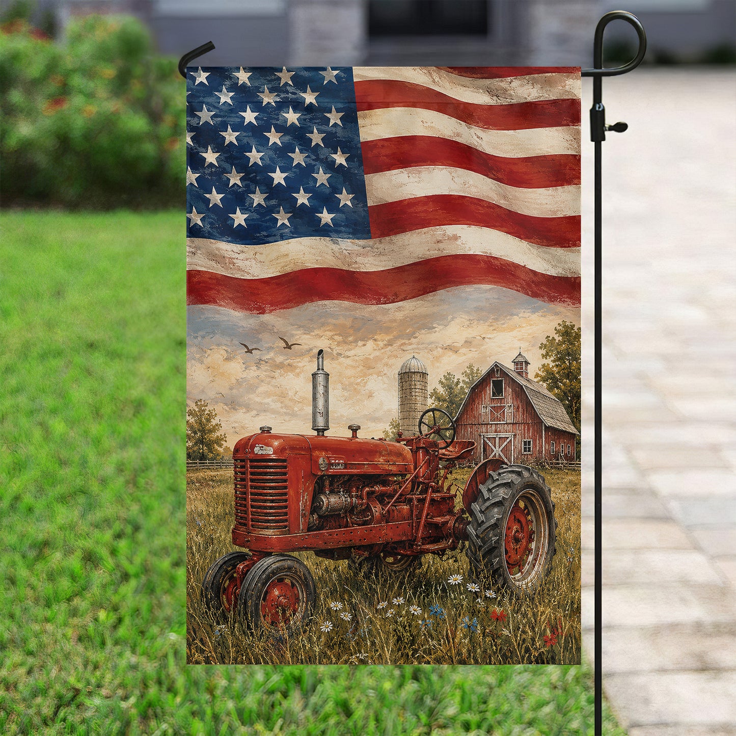 July 4th Farm Tractor USA Garden Flag & House Flag, Fields Of Freedom Outdoor Decor, Independence Day Yard Flag Gift For Tractor Lover