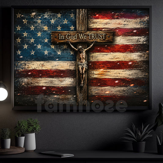 July 4th Jesus Canvas Painting, In God We Trust Wall Art Decor, Independence Day Poster Gift For Christian