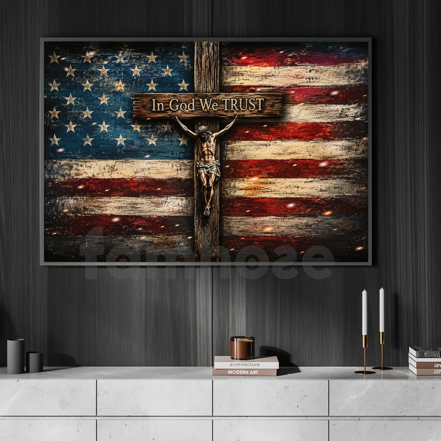 July 4th Jesus Canvas Painting, In God We Trust Wall Art Decor, Independence Day Poster Gift For Christian