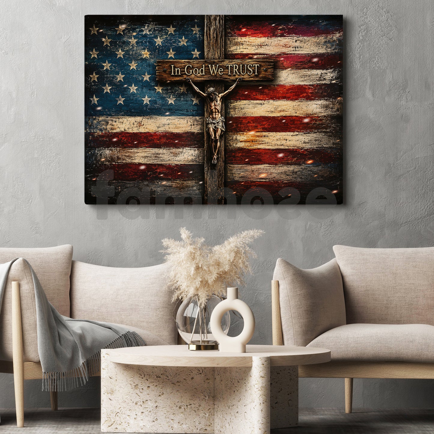 July 4th Jesus Canvas Painting, In God We Trust Wall Art Decor, Independence Day Poster Gift For Christian
