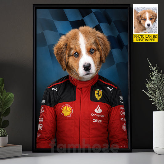 Personalized Ferarri Dog Canvas Painting, Every Great Racer Has Four Paws Wall Art Decor, Poster Gift For Dog Lover, Racing Lover