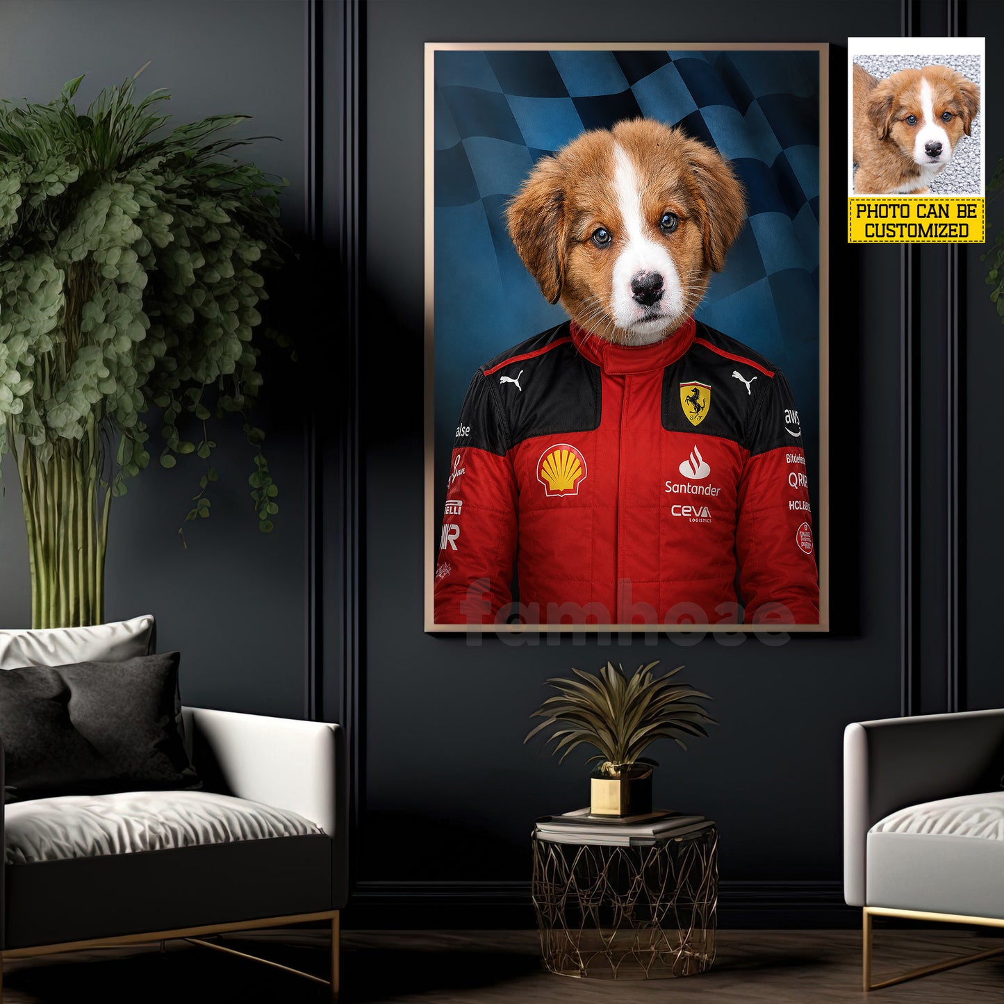 Personalized Ferarri Dog Canvas Painting, Every Great Racer Has Four Paws Wall Art Decor, Poster Gift For Dog Lover, Racing Lover