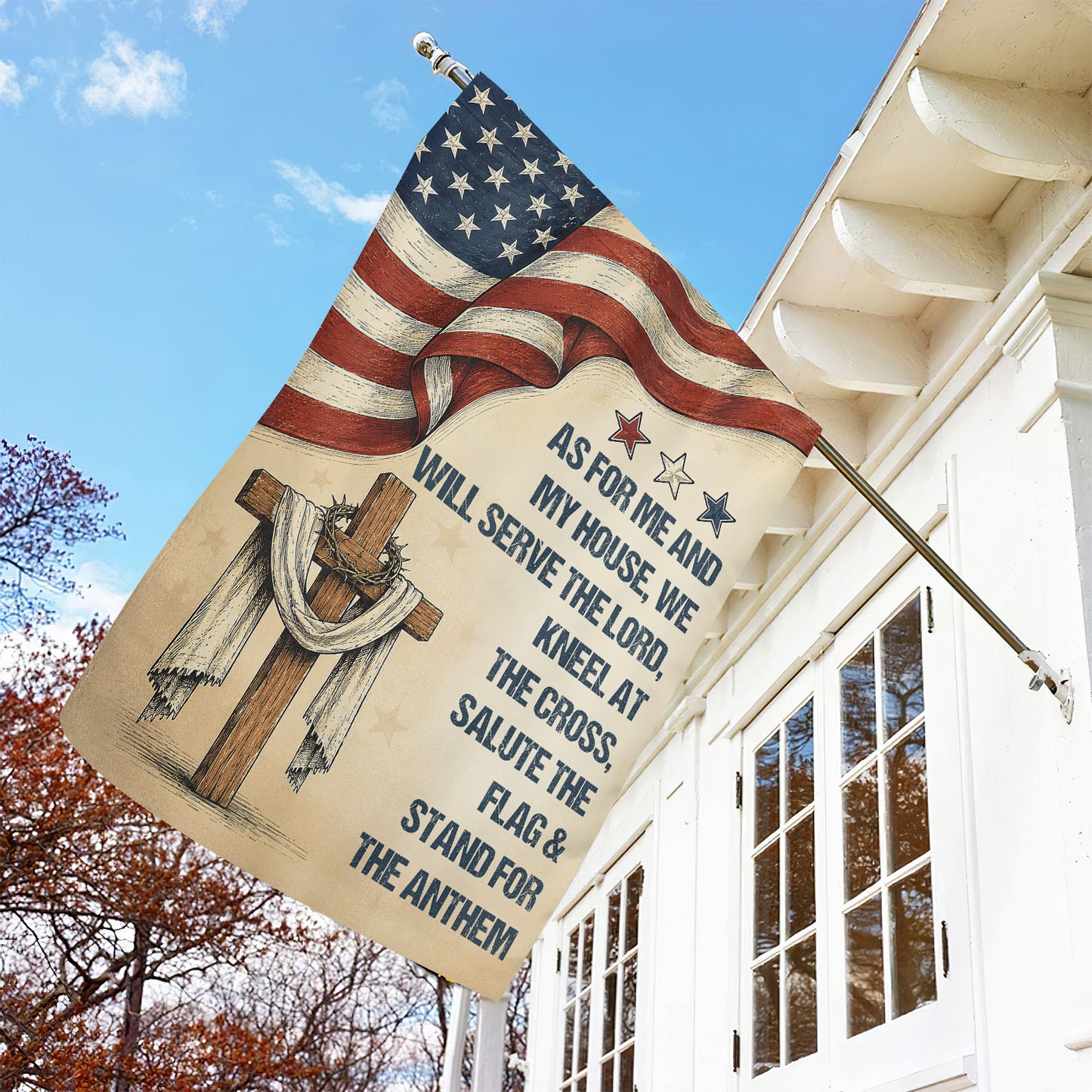 July 4th God USA Garden Flag & House Flag, As For Me And My House Outdoor Decor, Independence Day Yard Flag Gift For Christian