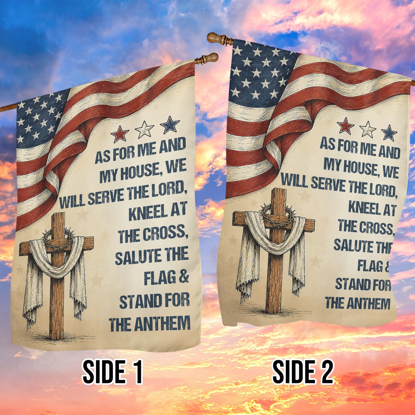 July 4th God USA Garden Flag & House Flag, As For Me And My House Outdoor Decor, Independence Day Yard Flag Gift For Christian