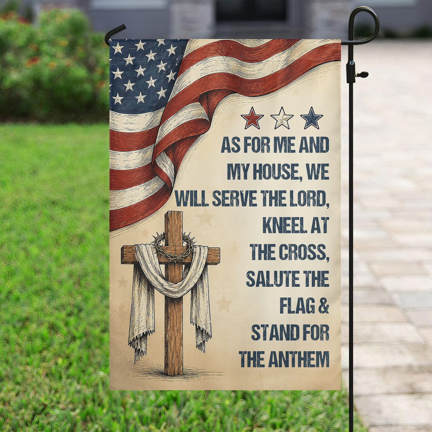 July 4th God USA Garden Flag & House Flag, As For Me And My House Outdoor Decor, Independence Day Yard Flag Gift For Christian