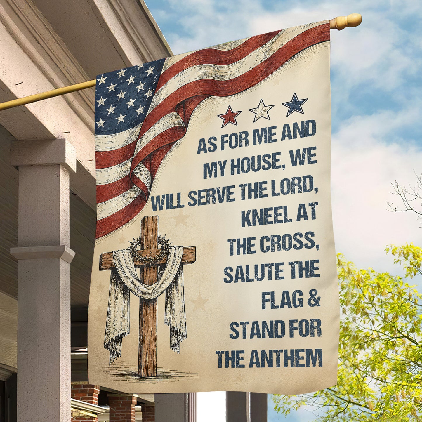 July 4th God USA Garden Flag & House Flag, As For Me And My House Outdoor Decor, Independence Day Yard Flag Gift For Christian