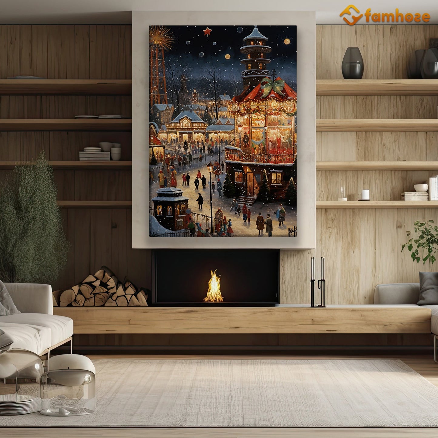 Enchanted Evening Winter Fair Under The Stars, Victorian Christmas Canvas Painting, Xmas Wall Art Decor - Christmas Poster Gift