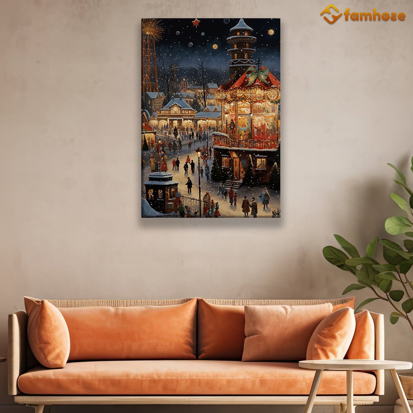 Enchanted Evening Winter Fair Under The Stars, Victorian Christmas Canvas Painting, Xmas Wall Art Decor - Christmas Poster Gift