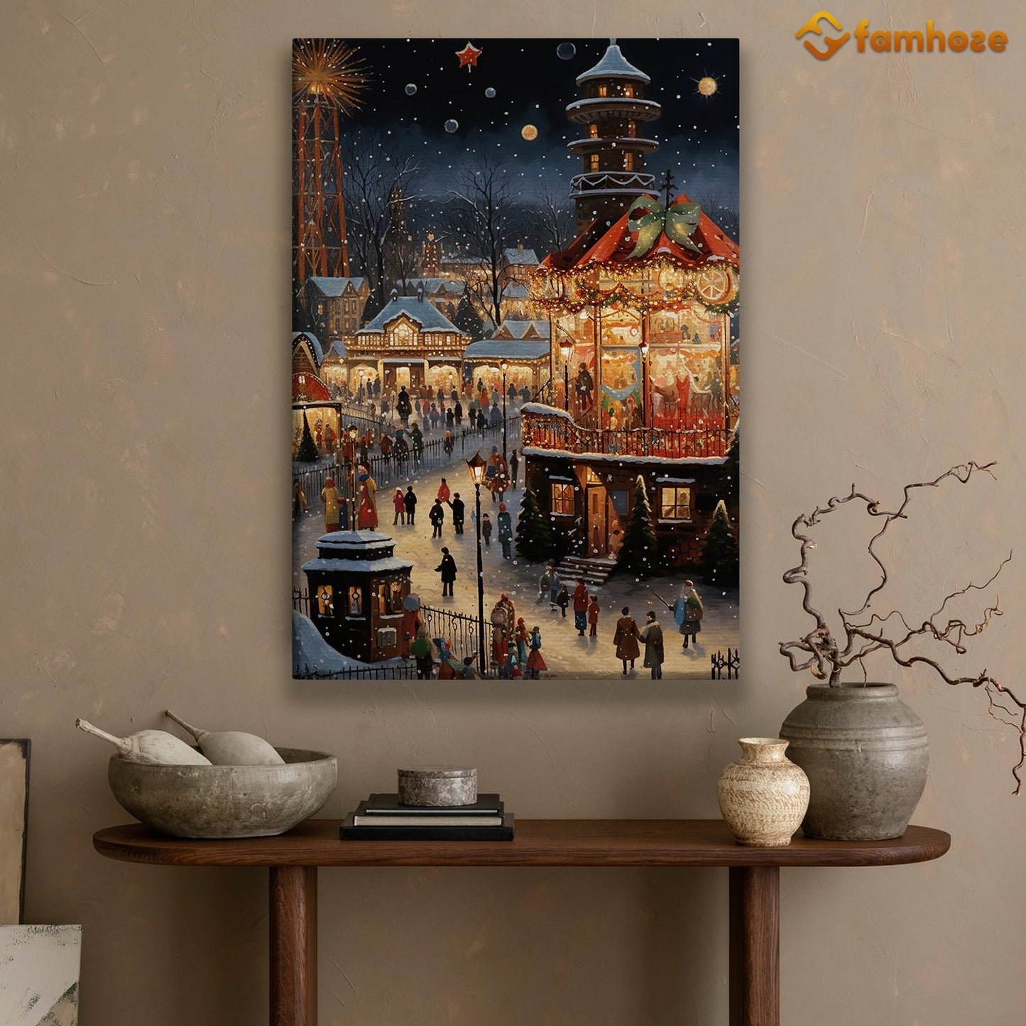 Enchanted Evening Winter Fair Under The Stars, Victorian Christmas Canvas Painting, Xmas Wall Art Decor - Christmas Poster Gift