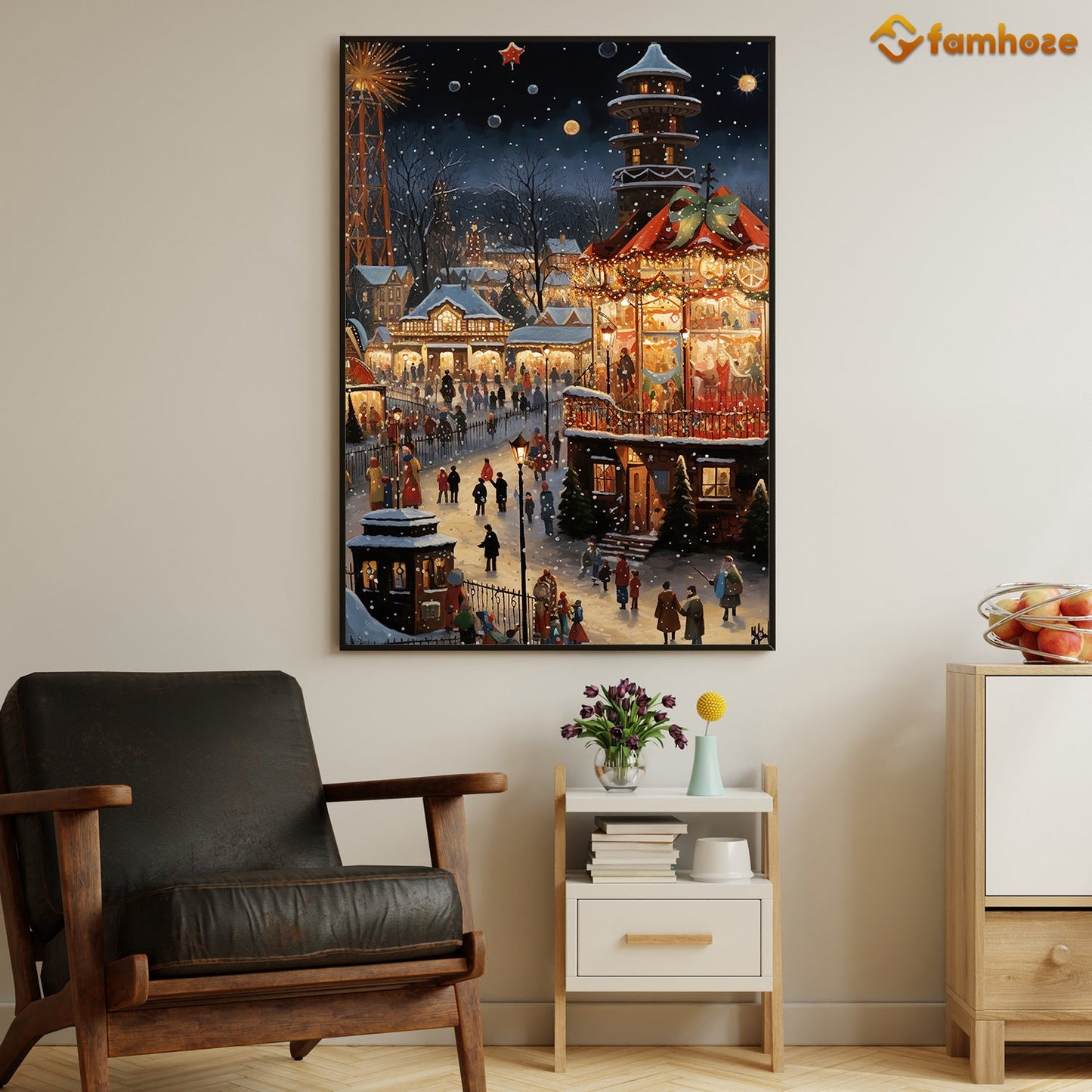 Enchanted Evening Winter Fair Under The Stars, Victorian Christmas Canvas Painting, Xmas Wall Art Decor - Christmas Poster Gift