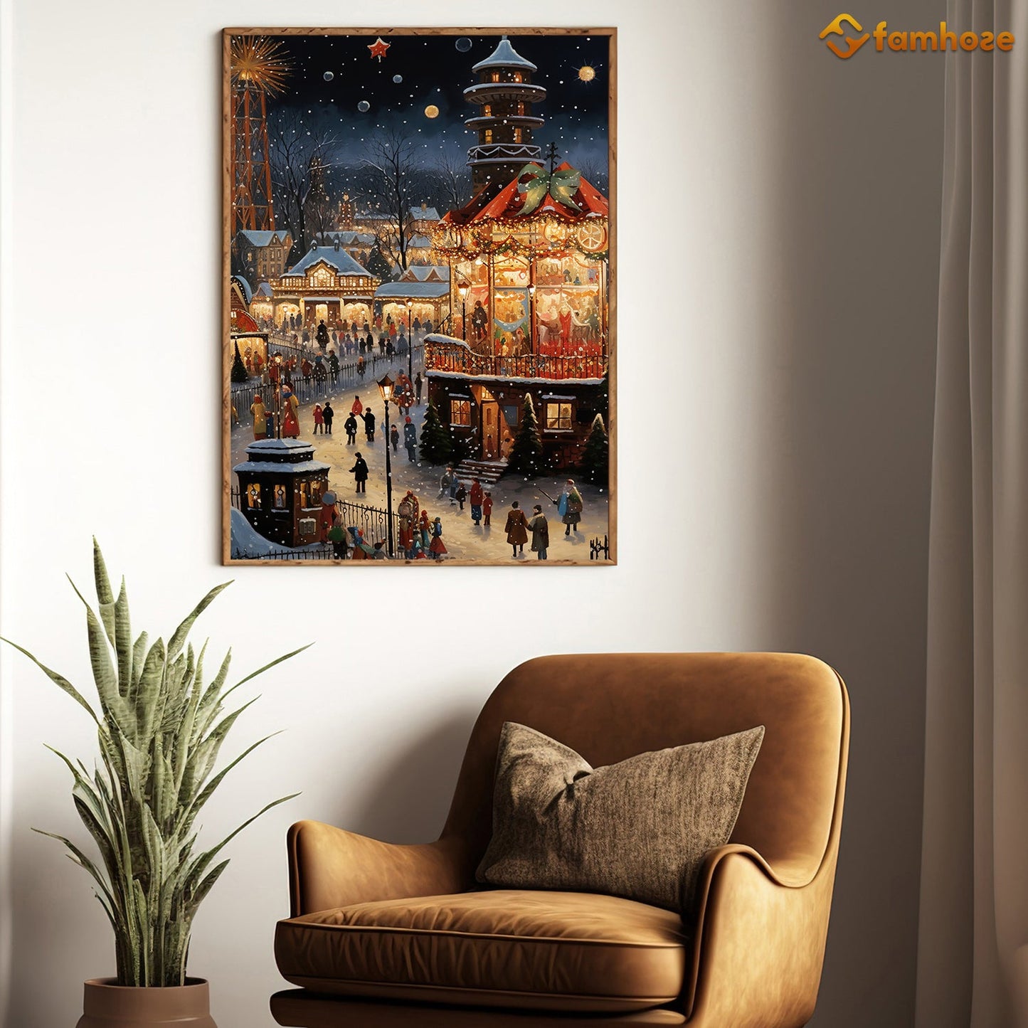 Enchanted Evening Winter Fair Under The Stars, Victorian Christmas Canvas Painting, Xmas Wall Art Decor - Christmas Poster Gift