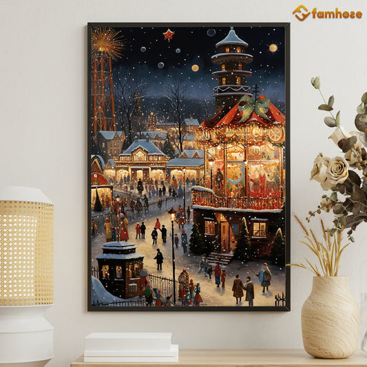 Enchanted Evening Winter Fair Under The Stars, Victorian Christmas Canvas Painting, Xmas Wall Art Decor - Christmas Poster Gift