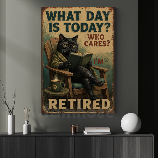 Funny Cat Canvas Painting, What Day Is Today Wall Art Decor, Poster Gift For Cat Lovers