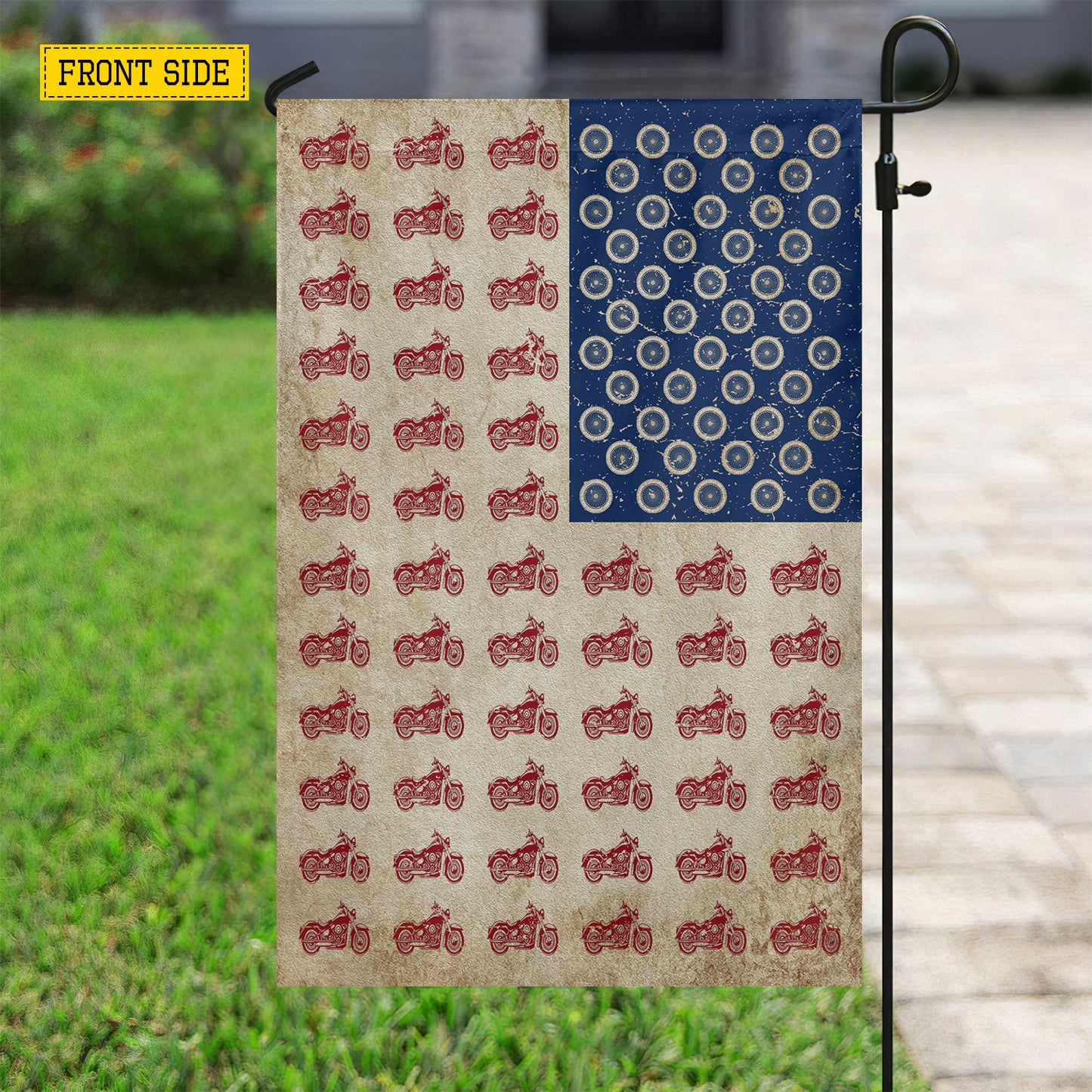 July 4th Motocycle USA Garden Flag & House Flag, Freedom Rides On Chrome Outdoor Decor, Independence Day Yard Flag Gift For Biker Lover
