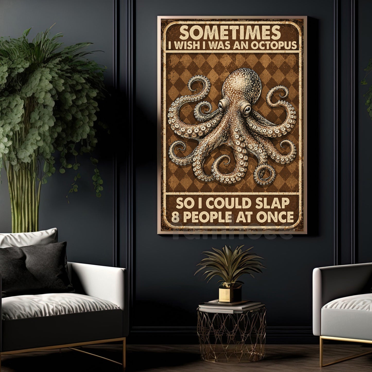 Funny Quote Octopus Canvas Painting, Sometimes I Wish I Was An Octopus Wall Art Decor, Poster Gift For Octopus Lover