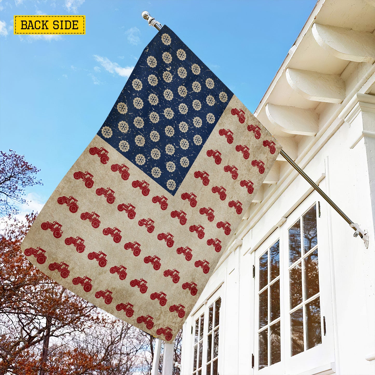 July 4th Farm Tractor USA Garden Flag & House Flag, Stars Stripes And Tractor Tires Outdoor Decor, Independence Day Yard Flag Gift For Tractor Lover