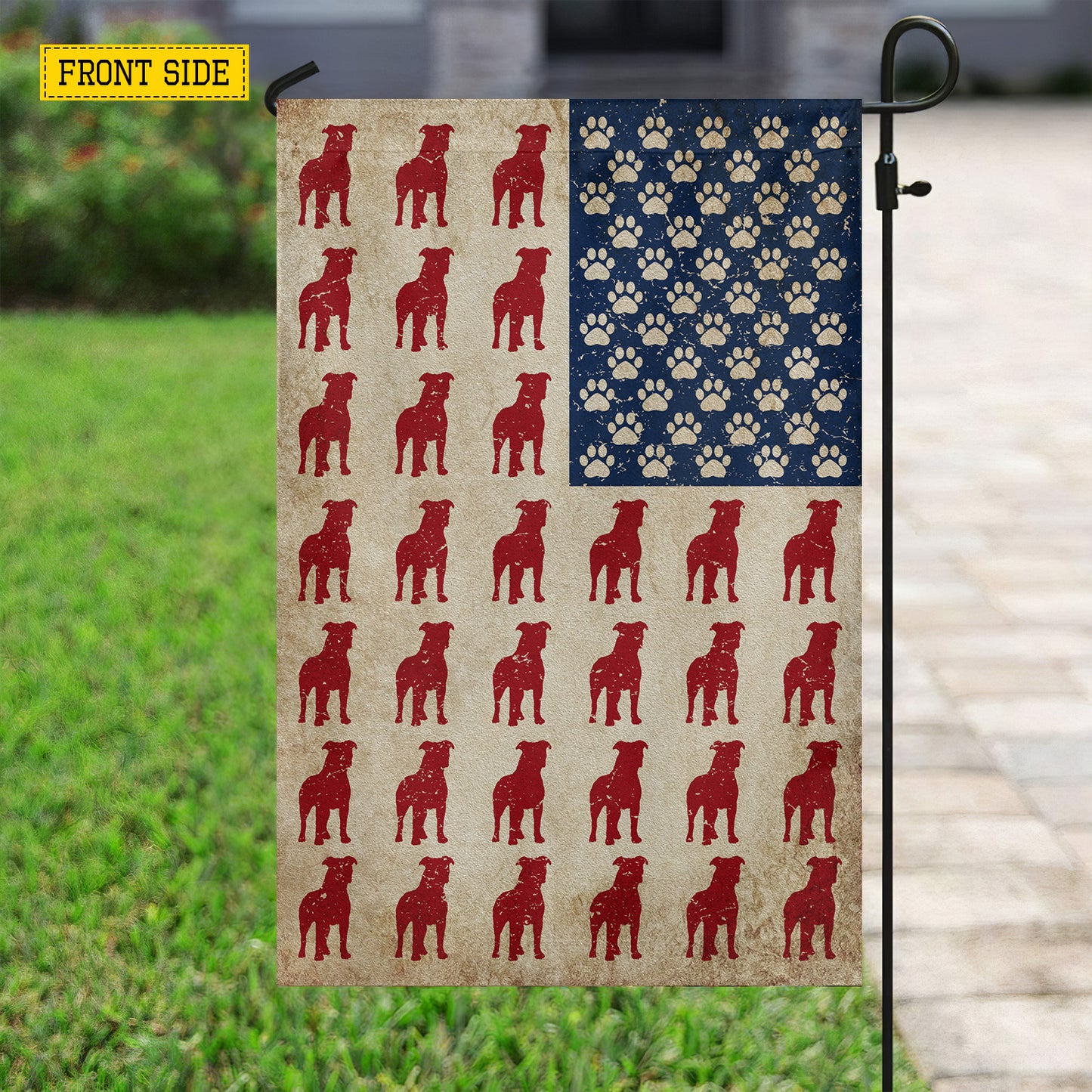 July 4th Pitbull Dog USA Garden Flag & House Flag, Strong Loyal Free Pitbull Patriotic Outdoor Decor, Independence Day Yard Flag Gift For Pitbull Lover