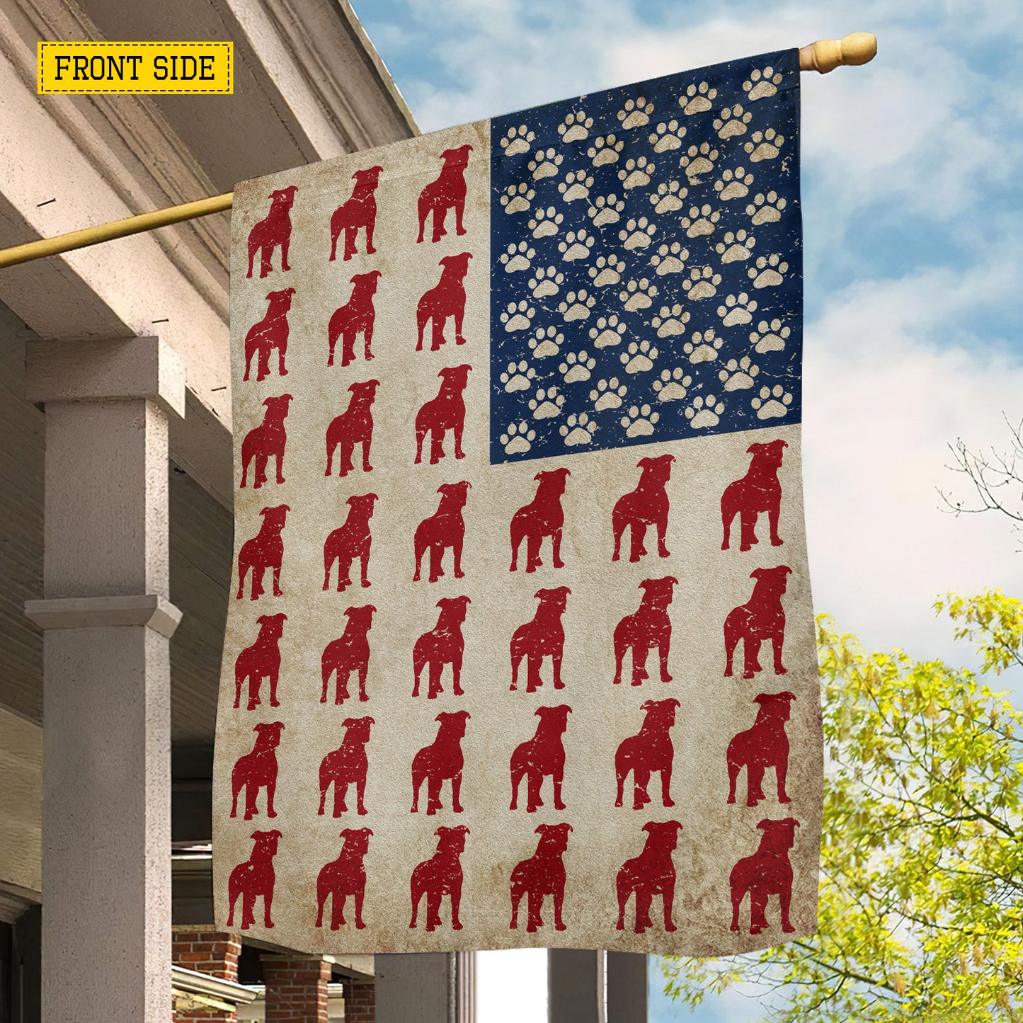 July 4th Pitbull Dog USA Garden Flag & House Flag, Strong Loyal Free Pitbull Patriotic Outdoor Decor, Independence Day Yard Flag Gift For Pitbull Lover