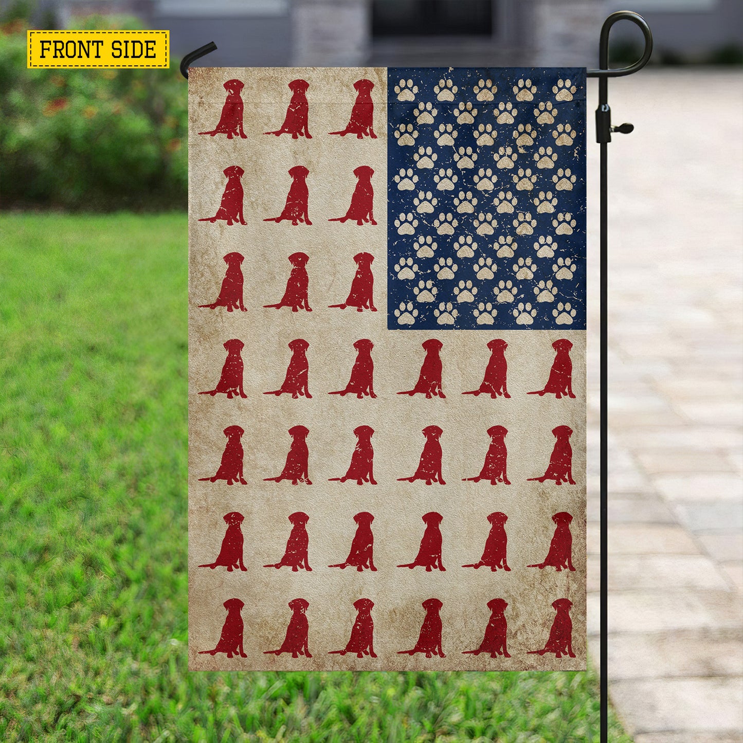 July 4th Labrador Dog USA Garden Flag & House Flag, Pawprints Of Freedom Outdoor Decor, Independence Day Yard Flag Gift For Labrador Retriever Lover