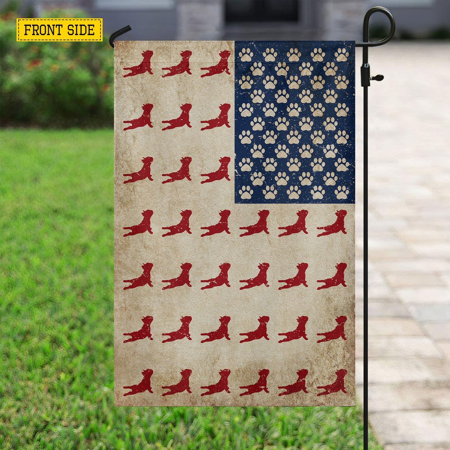 July 4th French Bulldog USA Garden Flag & House Flag, Paws Of Freedom French Bulldog Outdoor Decor, Independence Day Yard Flag Gift For French Bulldog Lover