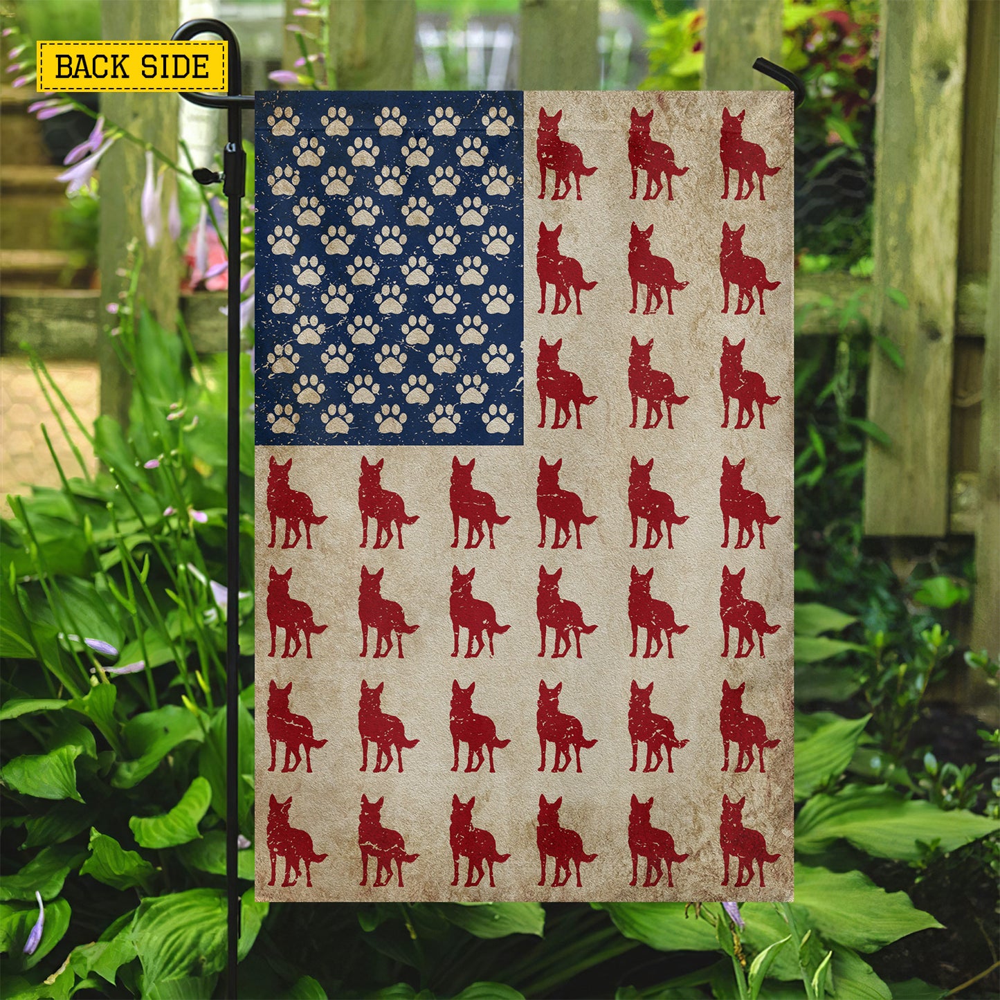 July 4th German Shepherd Dog USA Garden Flag & House Flag, Red White And Shepherd Strong Outdoor Decor, Independence Day Yard Flag Gift For German Shepherd Lover