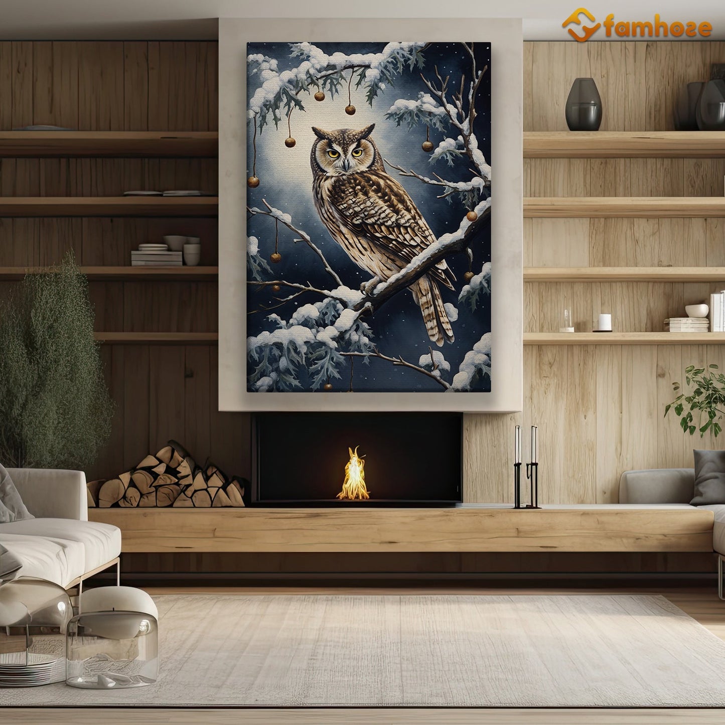 Silent Observer The Winter Owl's Vigil Christmas Canvas Painting, Xmas Wall Art Decor - Christmas Poster Gift