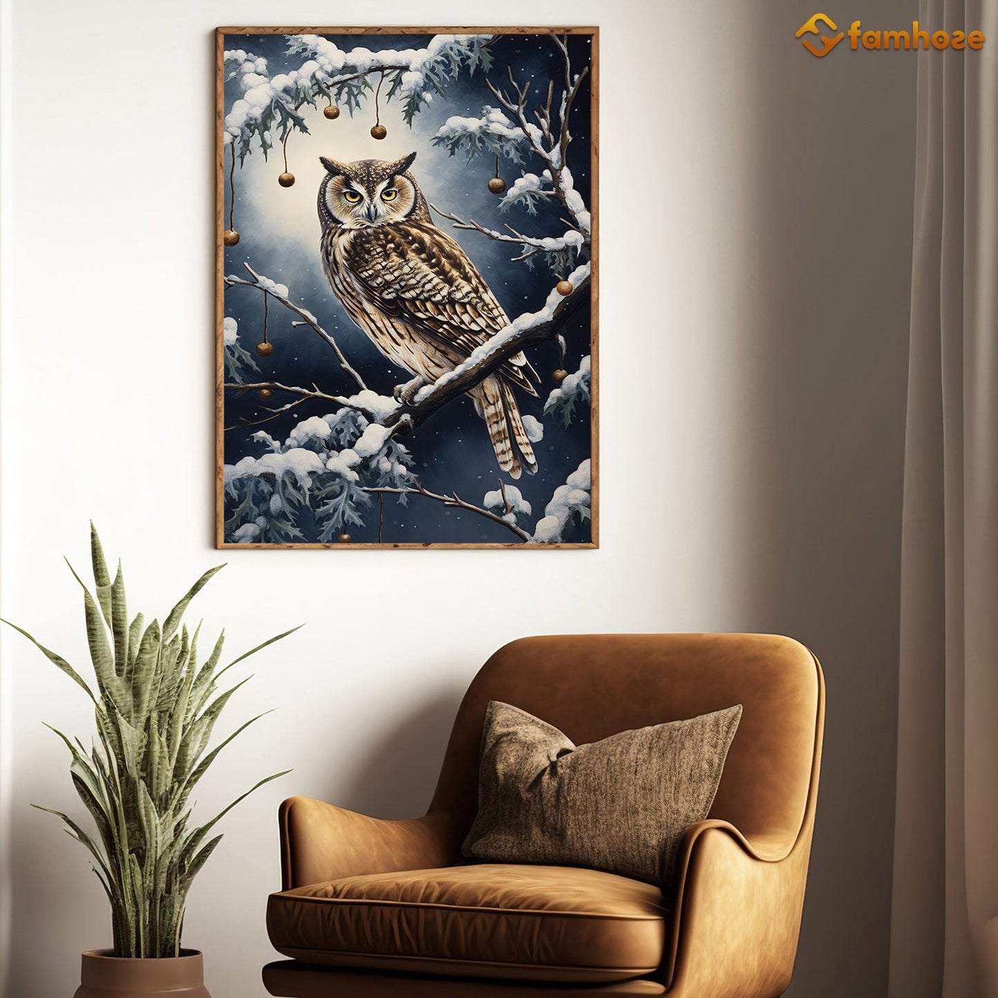 Silent Observer The Winter Owl's Vigil Christmas Canvas Painting, Xmas Wall Art Decor - Christmas Poster Gift