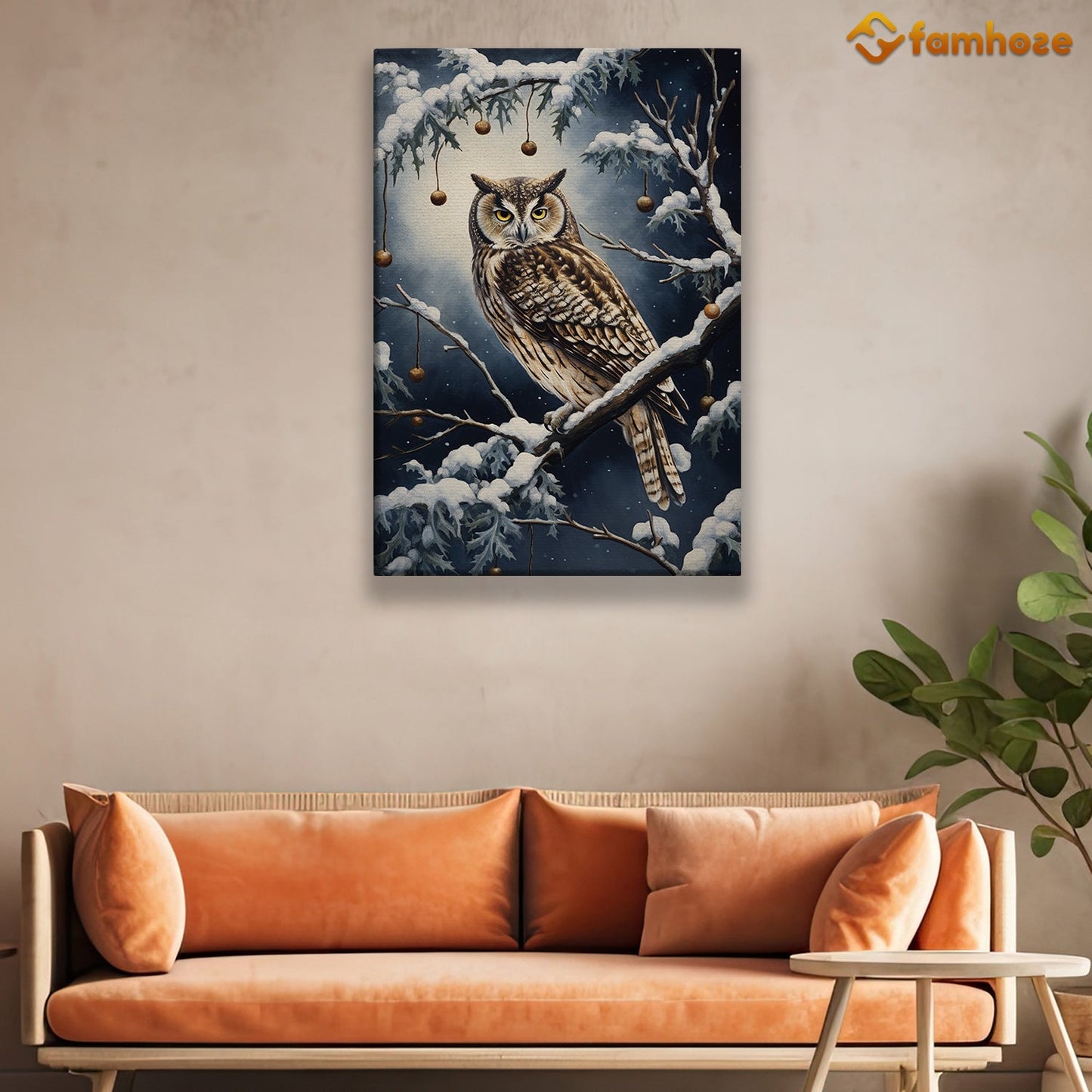 Silent Observer The Winter Owl's Vigil Christmas Canvas Painting, Xmas Wall Art Decor - Christmas Poster Gift