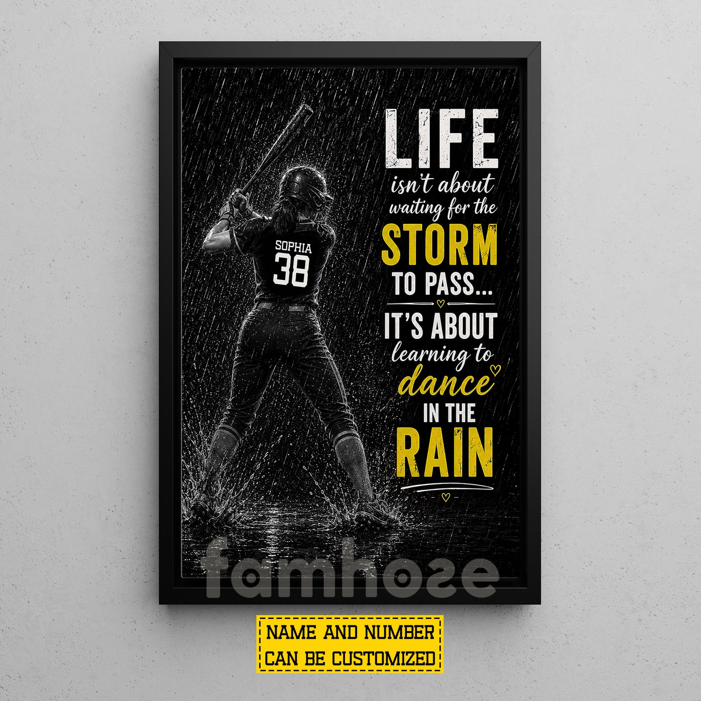Personalized Softball Girl Canvas Painting, Life Isn't About Waiting For The Storm To Pass Sport Wall Art Decor, Poster Gift For Softball Lover