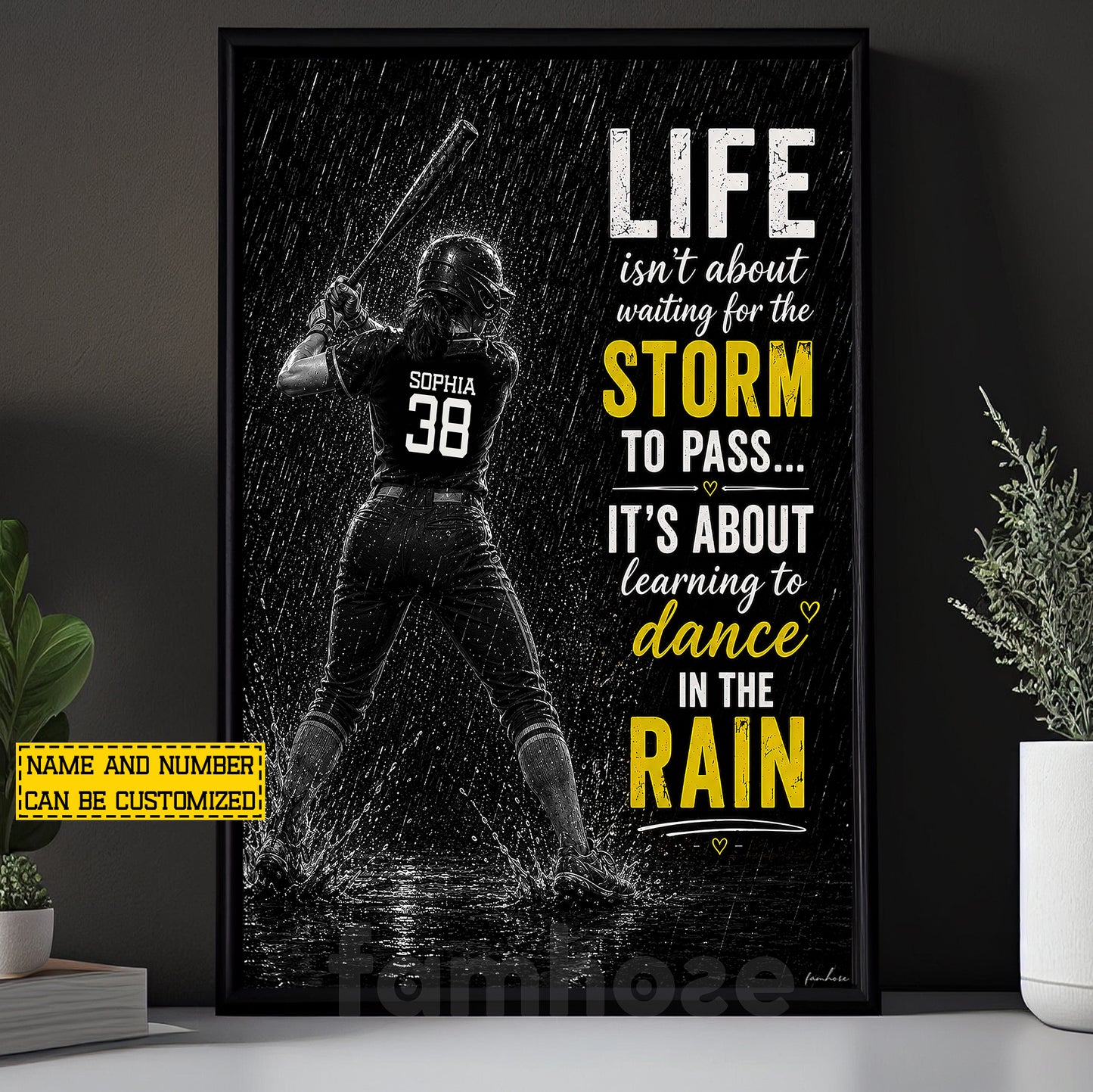 Personalized Softball Girl Canvas Painting, Life Isn't About Waiting For The Storm To Pass Sport Wall Art Decor, Poster Gift For Softball Lover