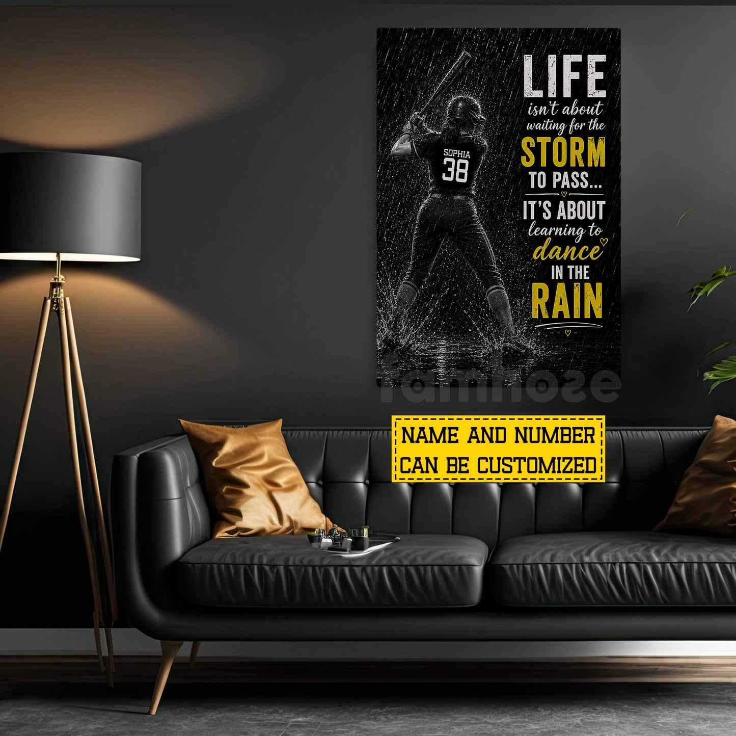 Personalized Softball Girl Canvas Painting, Life Isn't About Waiting For The Storm To Pass Sport Wall Art Decor, Poster Gift For Softball Lover