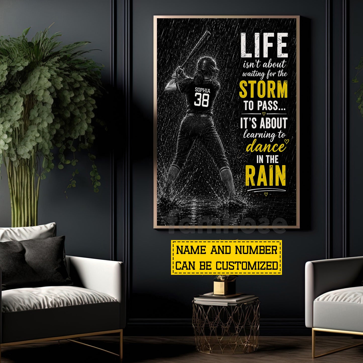 Personalized Softball Girl Canvas Painting, Life Isn't About Waiting For The Storm To Pass Sport Wall Art Decor, Poster Gift For Softball Lover
