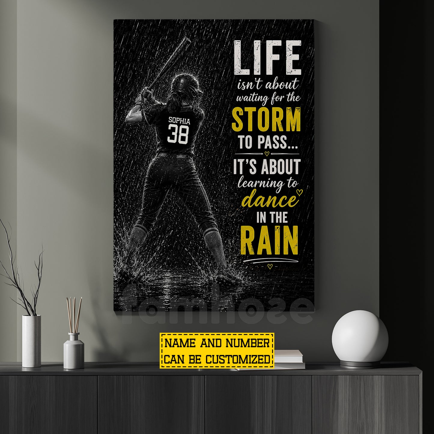 Personalized Softball Girl Canvas Painting, Life Isn't About Waiting For The Storm To Pass Sport Wall Art Decor, Poster Gift For Softball Lover