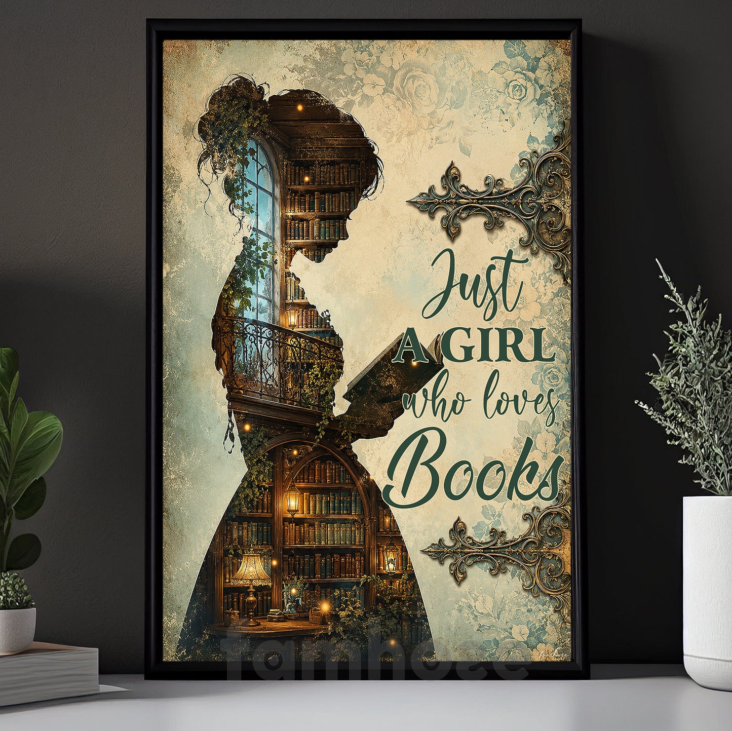 Reading Girl Canvas Painting, Just A Girl Who Loves Books Wall Art Decor, Poster Gift For Book Lover