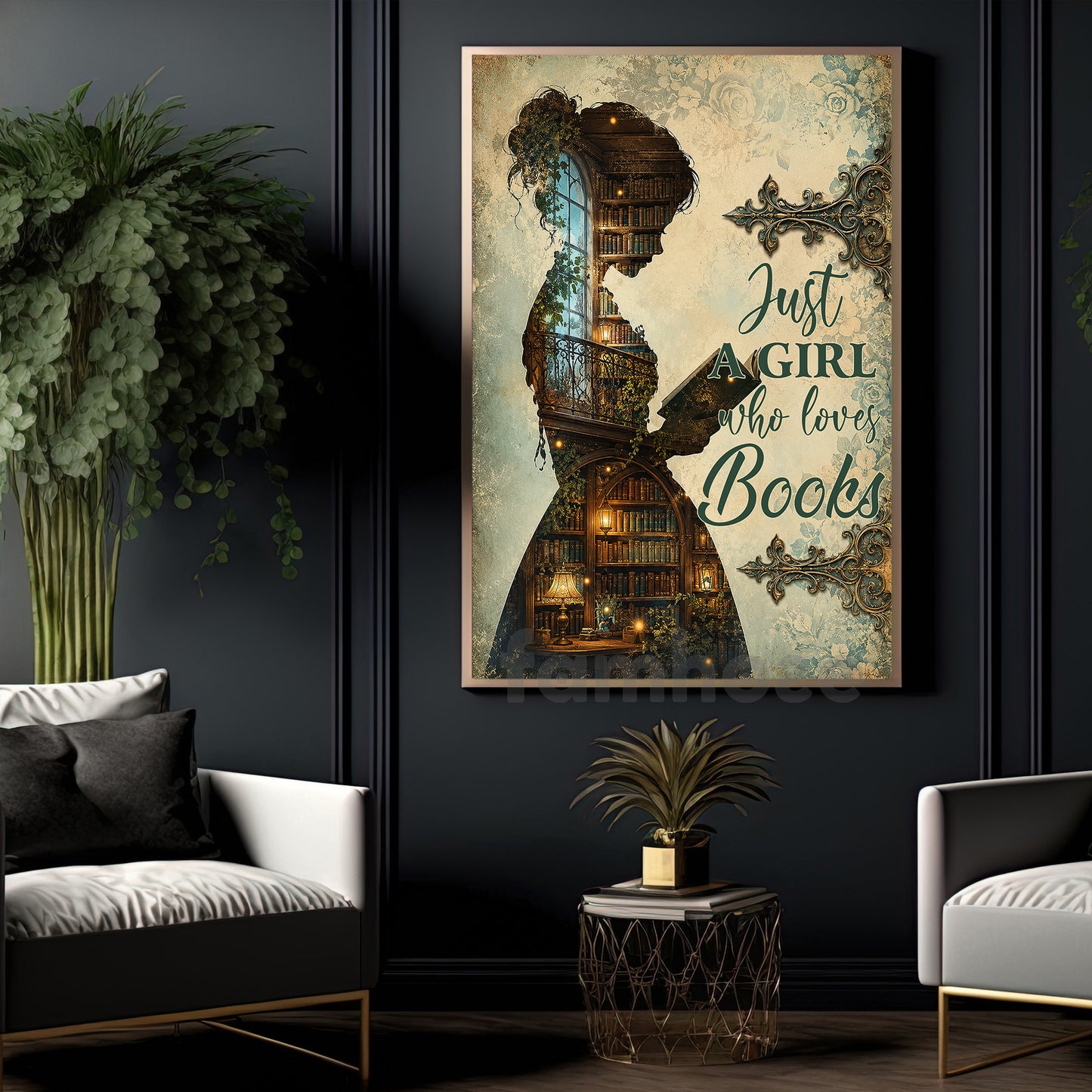 Reading Girl Canvas Painting, Just A Girl Who Loves Books Wall Art Decor, Poster Gift For Book Lover