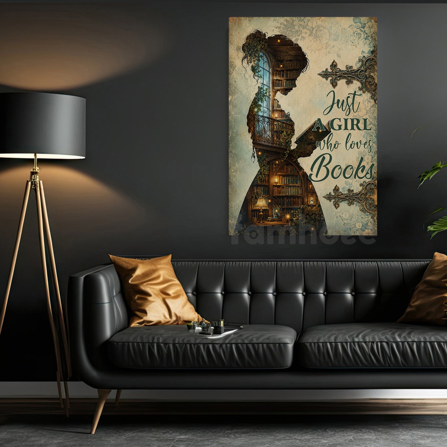 Reading Girl Canvas Painting, Just A Girl Who Loves Books Wall Art Decor, Poster Gift For Book Lover