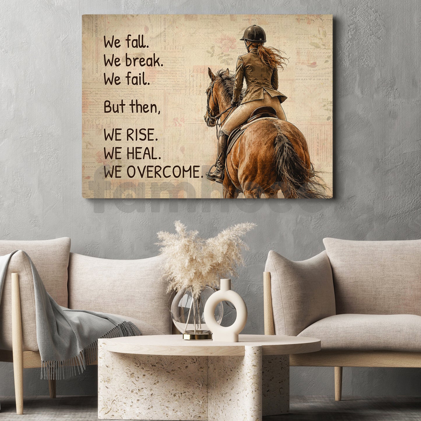 Motivational Personalized Horse Riding Girl Canvas Painting, We Fall We Break We Fail Wall Art Decor, Poster Gift For Horse Girl