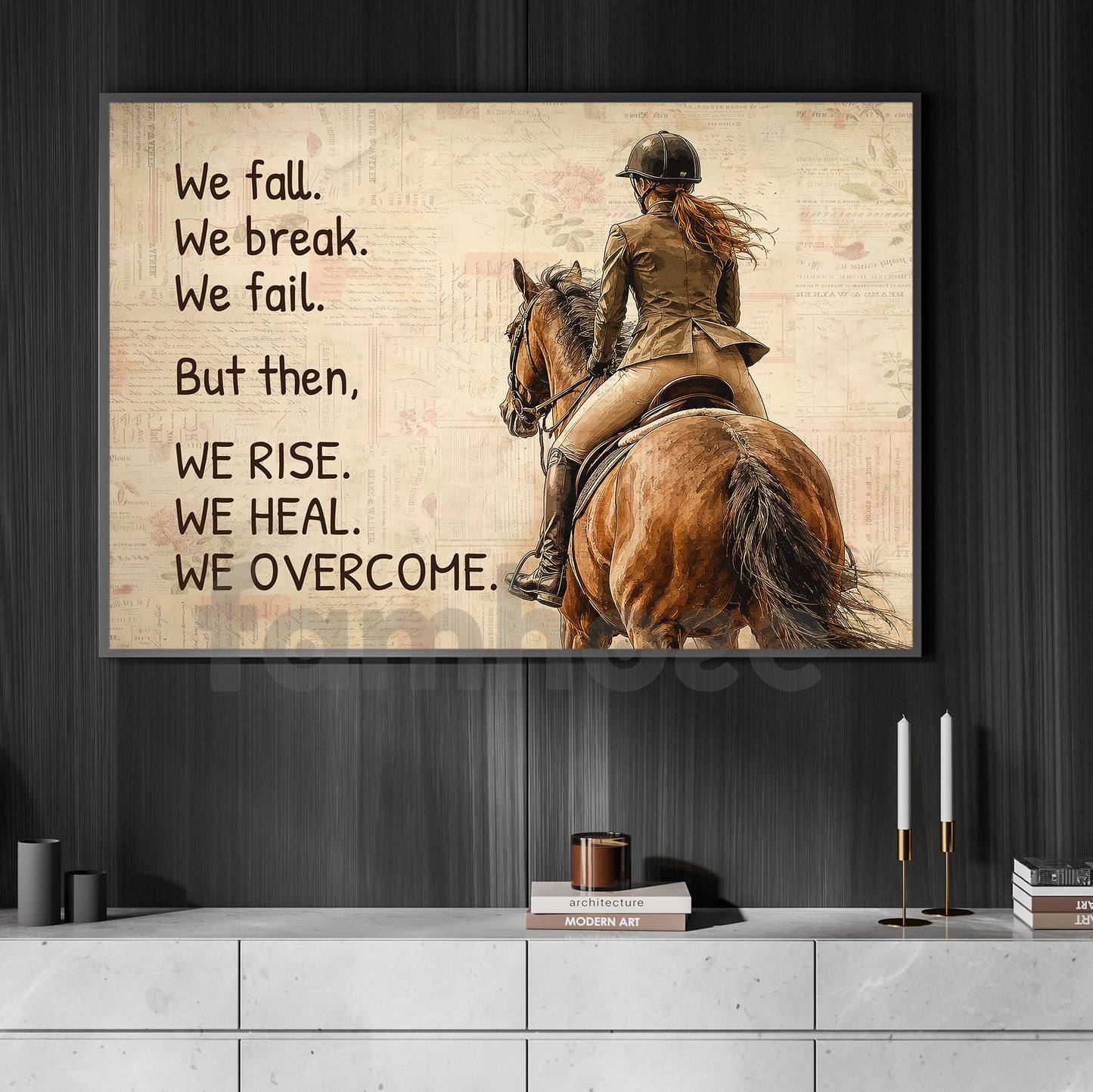 Motivational Personalized Horse Riding Girl Canvas Painting, We Fall We Break We Fail Wall Art Decor, Poster Gift For Horse Girl