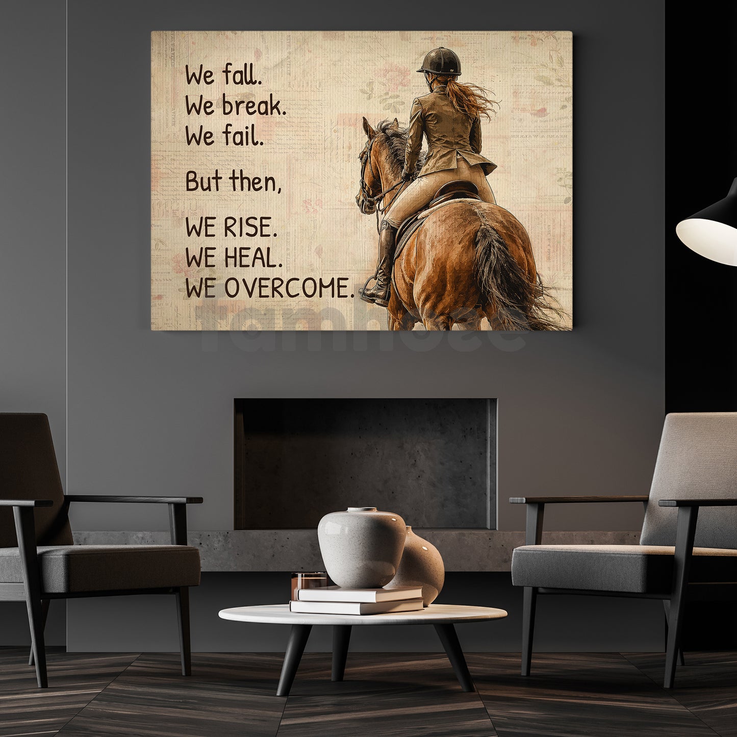 Motivational Personalized Horse Riding Girl Canvas Painting, We Fall We Break We Fail Wall Art Decor, Poster Gift For Horse Girl