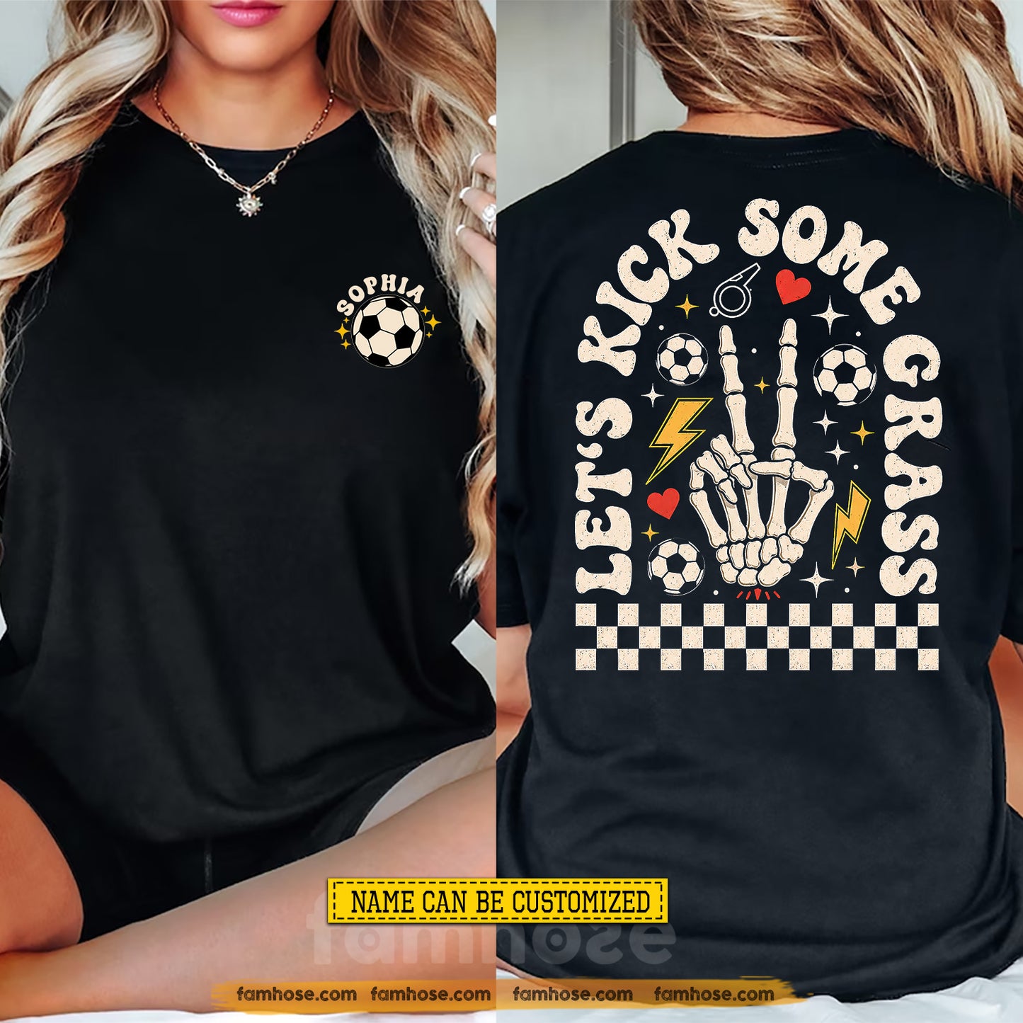 Personalized Soccer Two-sided T-shirt, Let's Kick Some Grass Sport Tees Gift For Soccer Lover